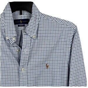 Ralph Lauren Dress shirt Men Large Navy Plaid Pony Classic Fit Button Casual